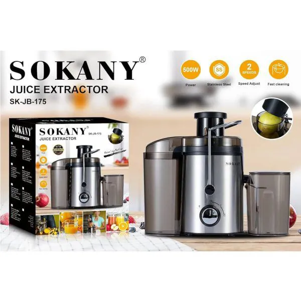 Sokany SK-JB-175 Juice Extractor | 500W High-Power Juicer | Stainless Steel Body, 2-Speed Control, Fast Cleaning | Fruit & Vegetable Juice Maker with Large Feeding Tube