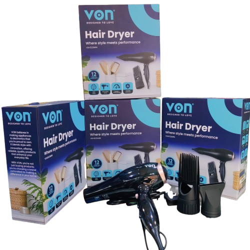 Von Professional Hair Dryer – Powerful Fast-Dry Motor, Multiple Heat & Speed Settings, Cool Shot, Lightweight Ergonomic Design – Ideal for Home Salon Styling