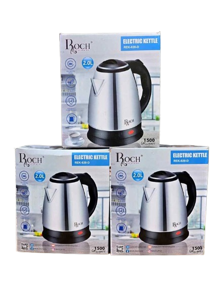 Roch 2.0 Litres Electric Kettle REK-820-D –  Stainless Steel Cordless Kettle with 360° Swivel Base, Fast Boil & Auto Shut-Off for Home & Office