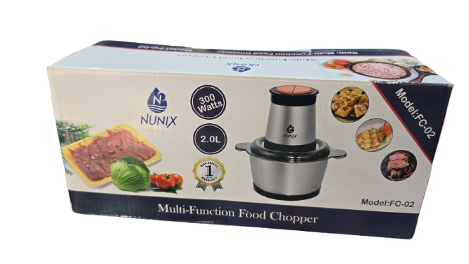 Nunix 2L Electric Food Chopper – High Power Kitchen Vegetable & Meat Chopper, Stainless Steel Blades, 2 Litre Bowl, Multi-Function Food Processor for Home Use