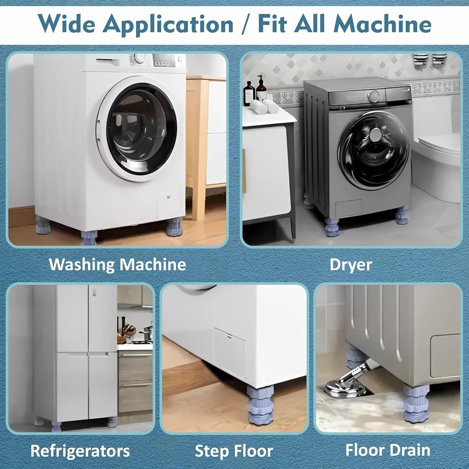 4Pcs Heavy duty Adjustable Height Washing Machine Anti Vibration Pad Shock Non Slip Feet Pads Refrigerator Furniture Protector