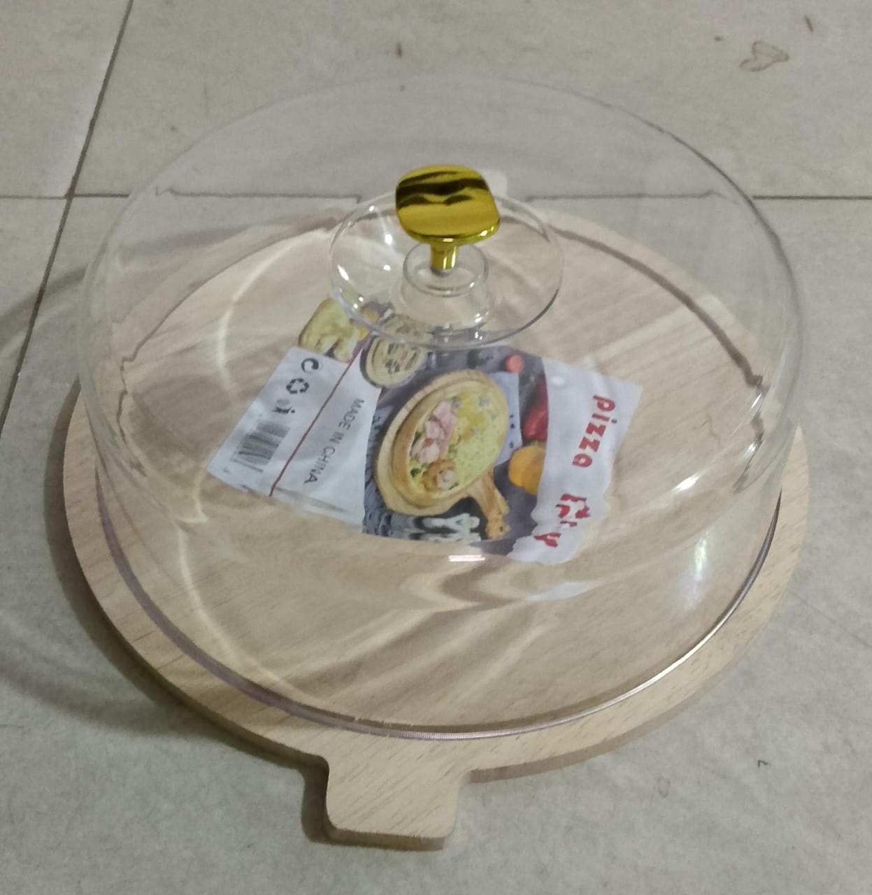 🍋30cm bamboo tray with handle + acrylic dome cover for food bread cake fruits storage now available  in 2 wooden base designs