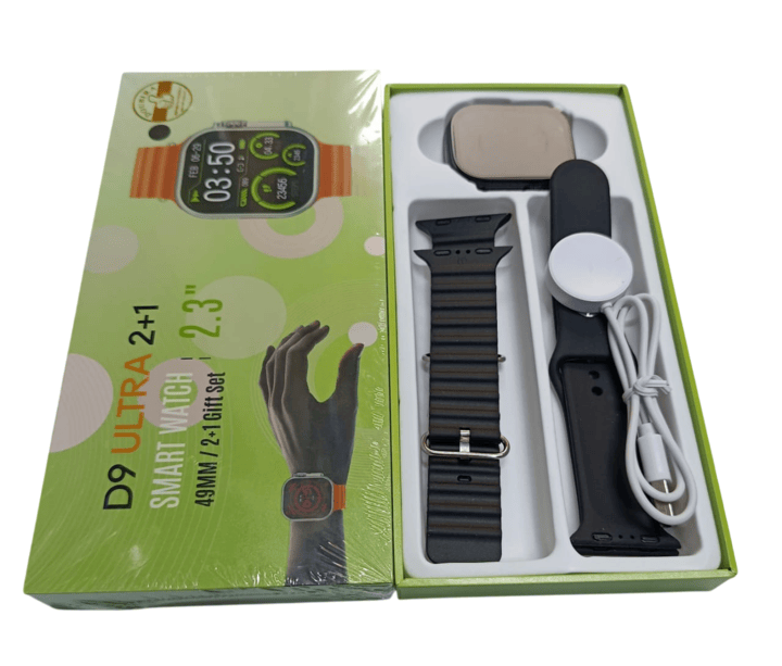 D9 Ultra Smart Watch 2.3" Display – 2+1 Gift Set, 49mm Men Women Bluetooth Sports Fitness Tracker with Extra Straps & Magnetic Charger