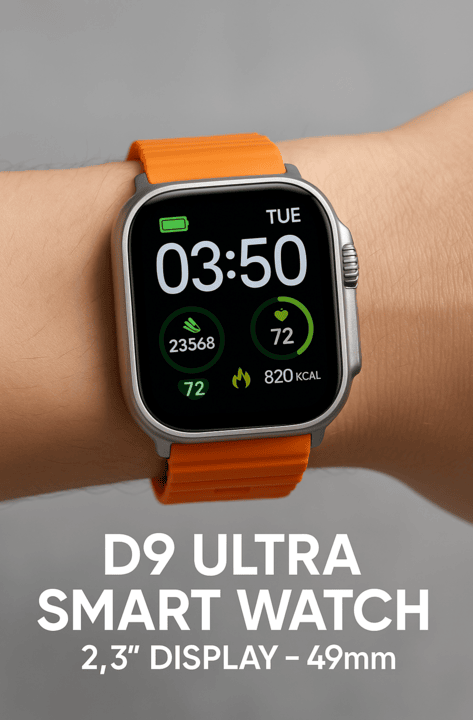 D9 Ultra Smart Watch 2.3" Display – 2+1 Gift Set, 49mm Men Women Bluetooth Sports Fitness Tracker with Extra Straps & Magnetic Charger
