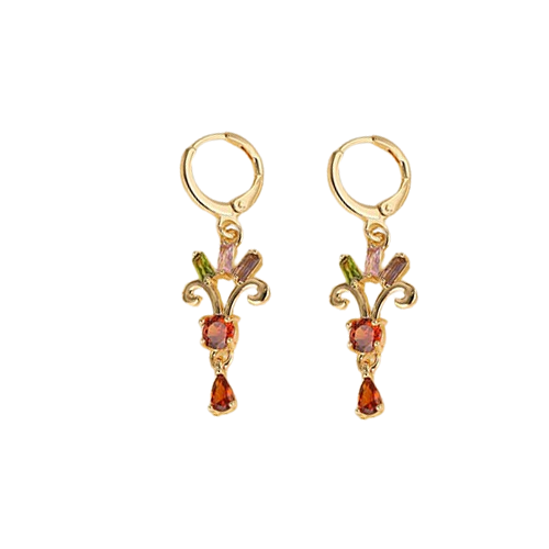 European and American tassel colored zircon fan-shaped earrings decoration female personality small fresh geometric hollow earrings ear buckles