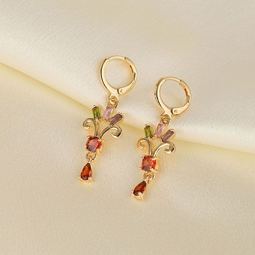 European and American tassel colored zircon fan-shaped earrings decoration female personality small fresh geometric hollow earrings ear buckles