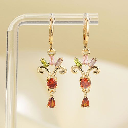 European and American tassel colored zircon fan-shaped earrings decoration female personality small fresh geometric hollow earrings ear buckles