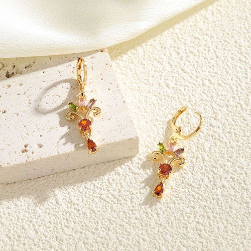 European and American tassel colored zircon fan-shaped earrings decoration female personality small fresh geometric hollow earrings ear buckles
