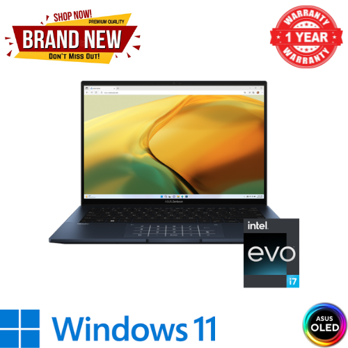 Brand New ASUS Zenbook 14 OLED UX3402ZA  Laptop Intel Core i7 1260P 2.1 GHz EVO Intel Iris Xe Graphics 14" WQXGA  touch screen 16GB LPDDR5 on board Ram 512GB M.2 NVMe PCIe SSD Windows 11 Ponder Blue