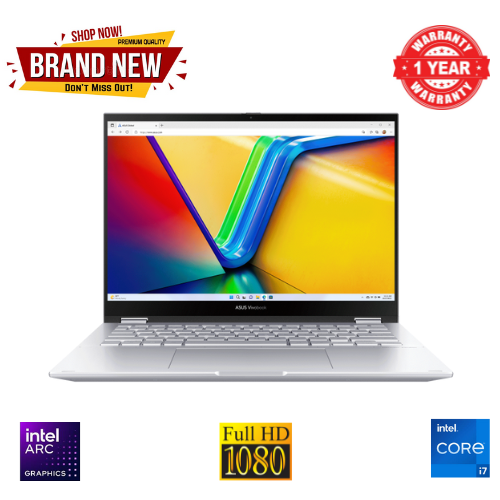 Brand New ASUS Vivobook S14 FLIP(TP3402VA) Laptop Intel Core i7-13700H Intel Iris Xᵉ Graphics 16GB DDR4 onboard Ram 512GB PCIe NVMe SSD 14 inch WUXGA (1920 x 1200) Display Silver,1 Year Warranty