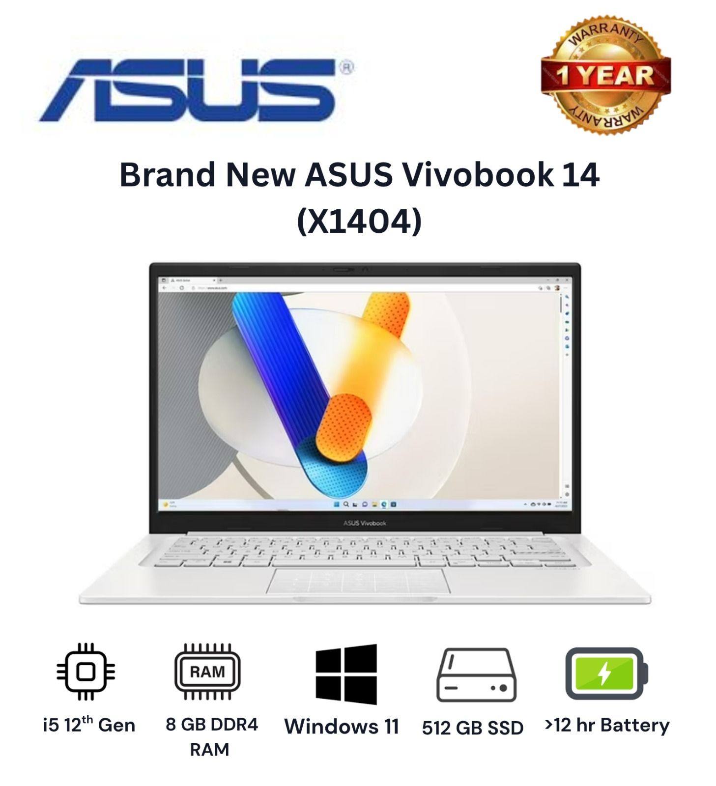 Brand New ASUS Vivobook 14(X1404) Laptop Intel Core i5-1235U Processor 1.3 GHz Intel Iris Xᵉ Graphics 14.0 inch FHD (1920 x 1080)Display 8GB DDR4 on board Ram 512GB M.2 NVMe PCIe SSD Windows11 Silver