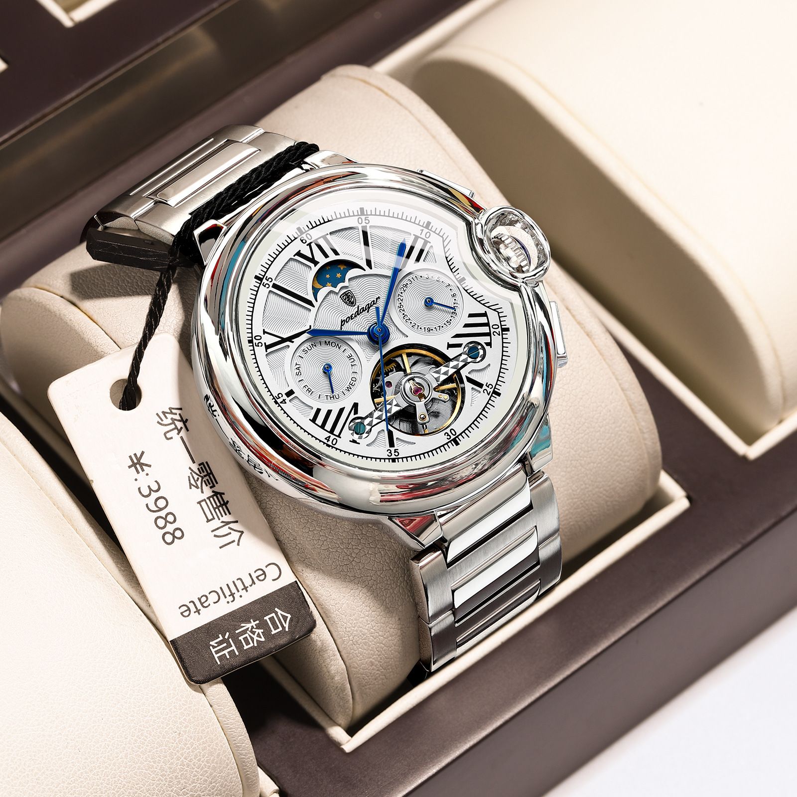 POEDAGAR Official Certified Product 2025 New Men's Mechanical Watch Multi-functional Waterproof Trendy Wristwatch