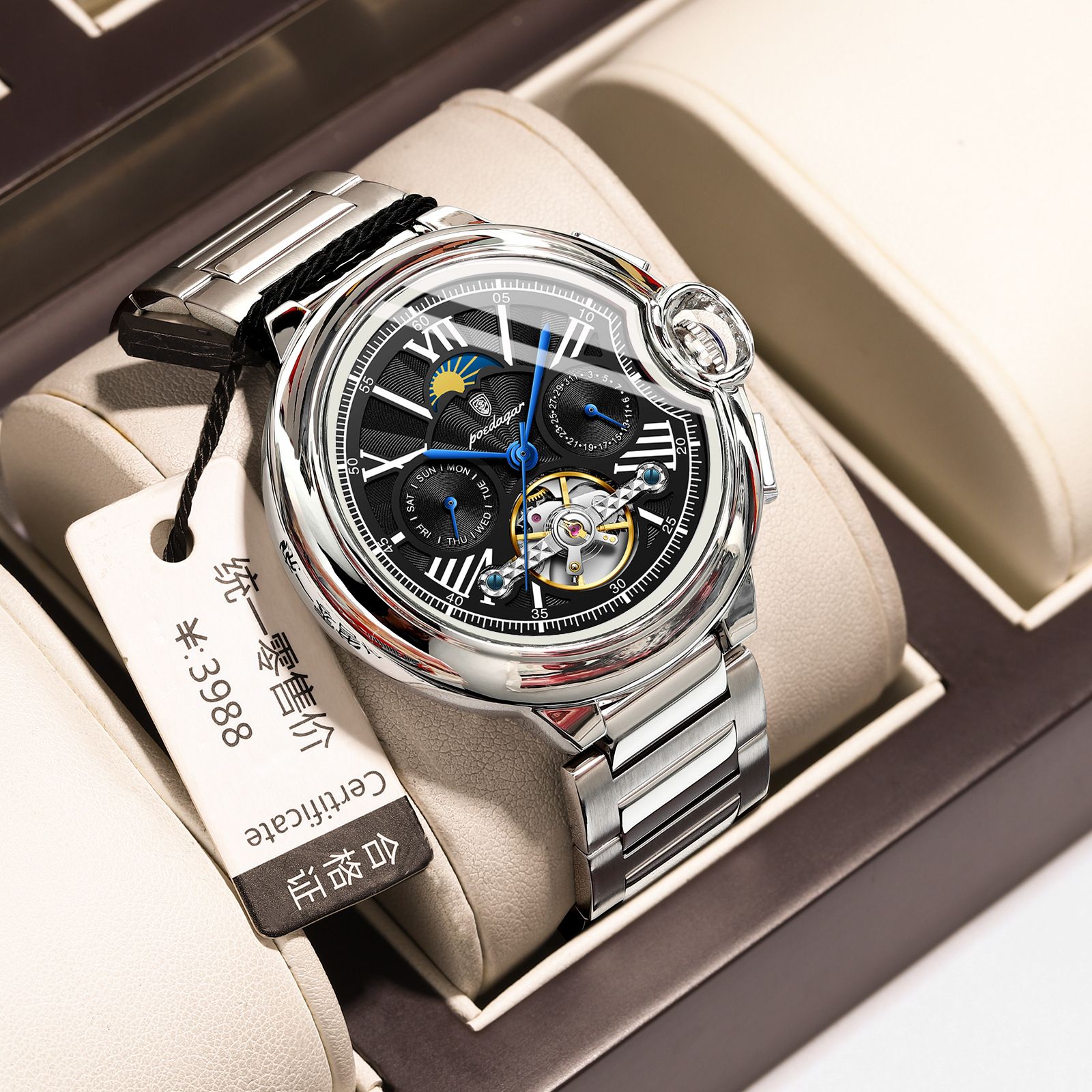 POEDAGAR Official Certified Product 2025 New Men's Mechanical Watch Multi-functional Waterproof Trendy Wristwatch