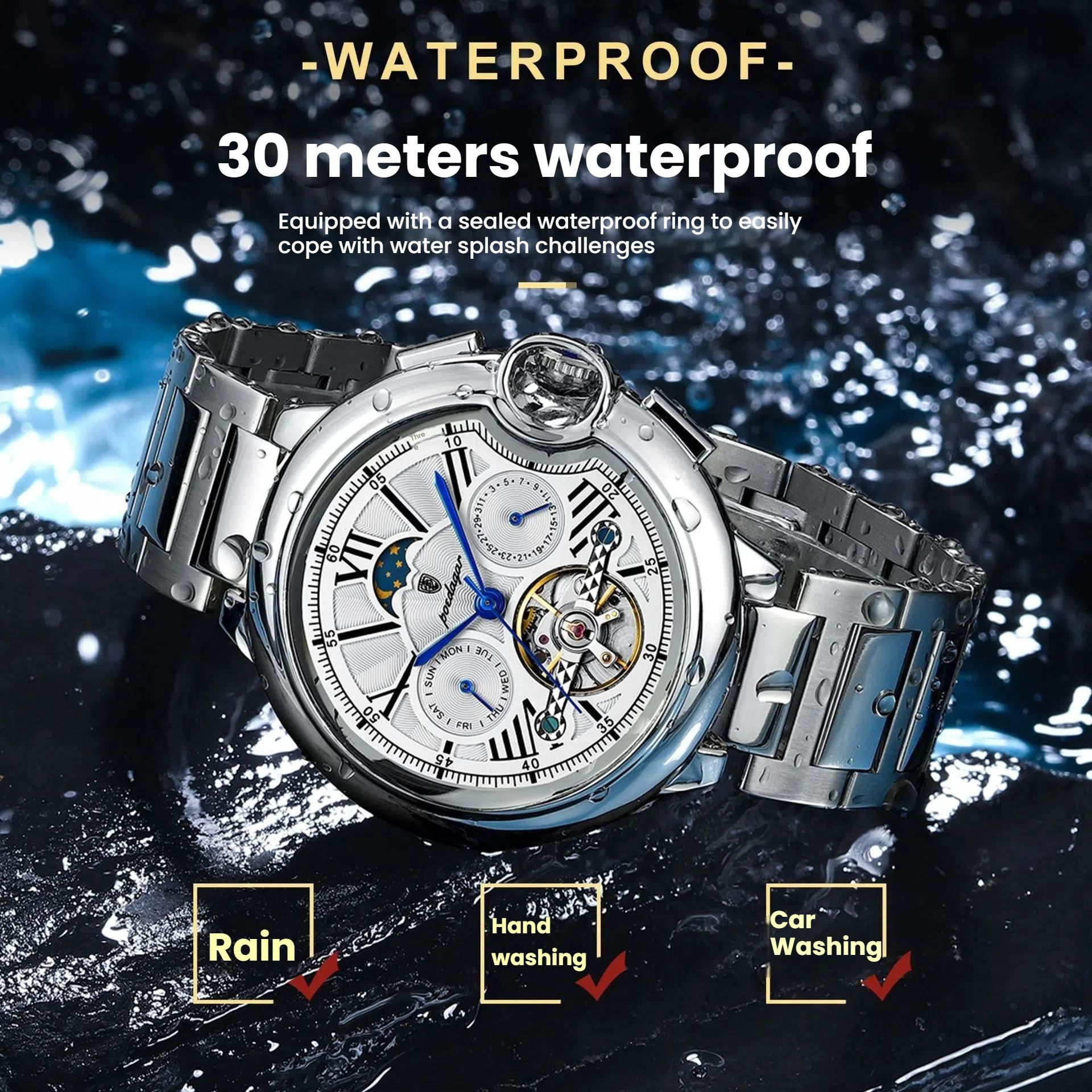 POEDAGAR Official Certified Product 2025 New Men's Mechanical Watch Multi-functional Waterproof Trendy Wristwatch