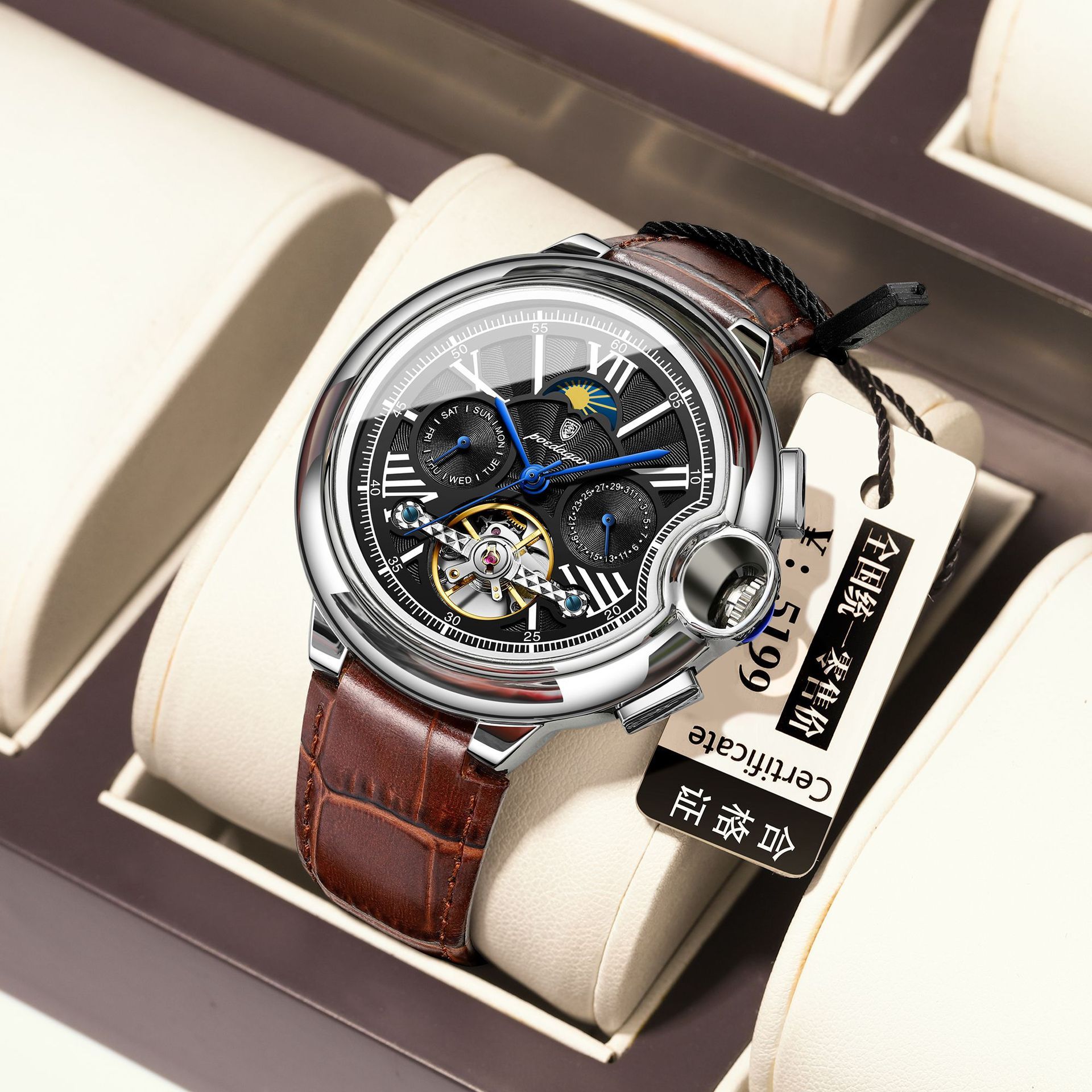 POEDAGAR Official Certified Product 2025 New Men’s Mechanical Watch Waterproof Men's Automatic Tourbillon Wristwatch