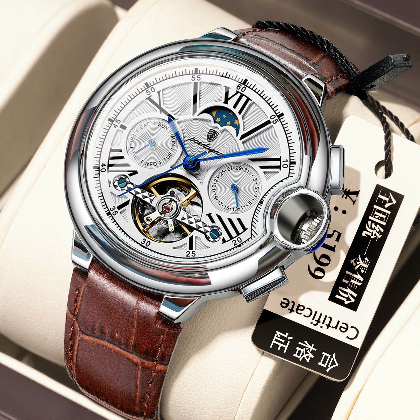 POEDAGAR Official Certified Product 2025 New Men’s Mechanical Watch Waterproof Men's Automatic Tourbillon Wristwatch