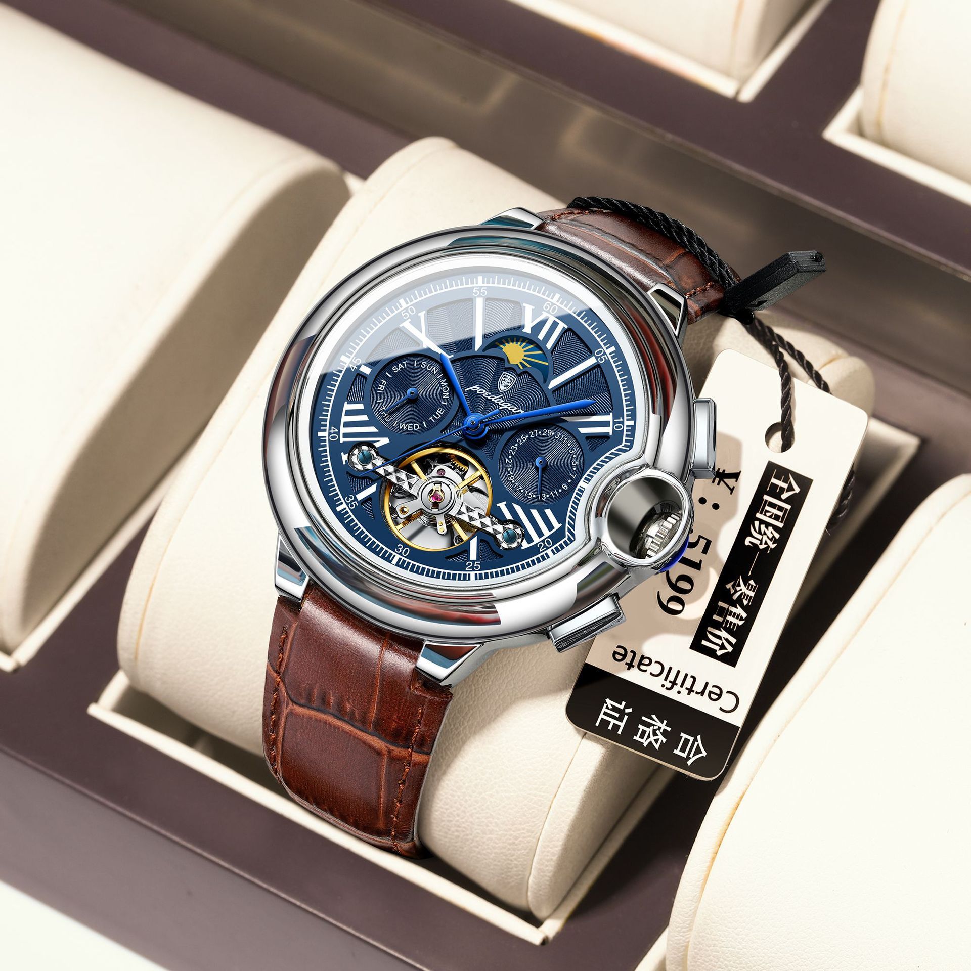 POEDAGAR Official Certified Product 2025 New Men’s Mechanical Watch Waterproof Men's Automatic Tourbillon Wristwatch