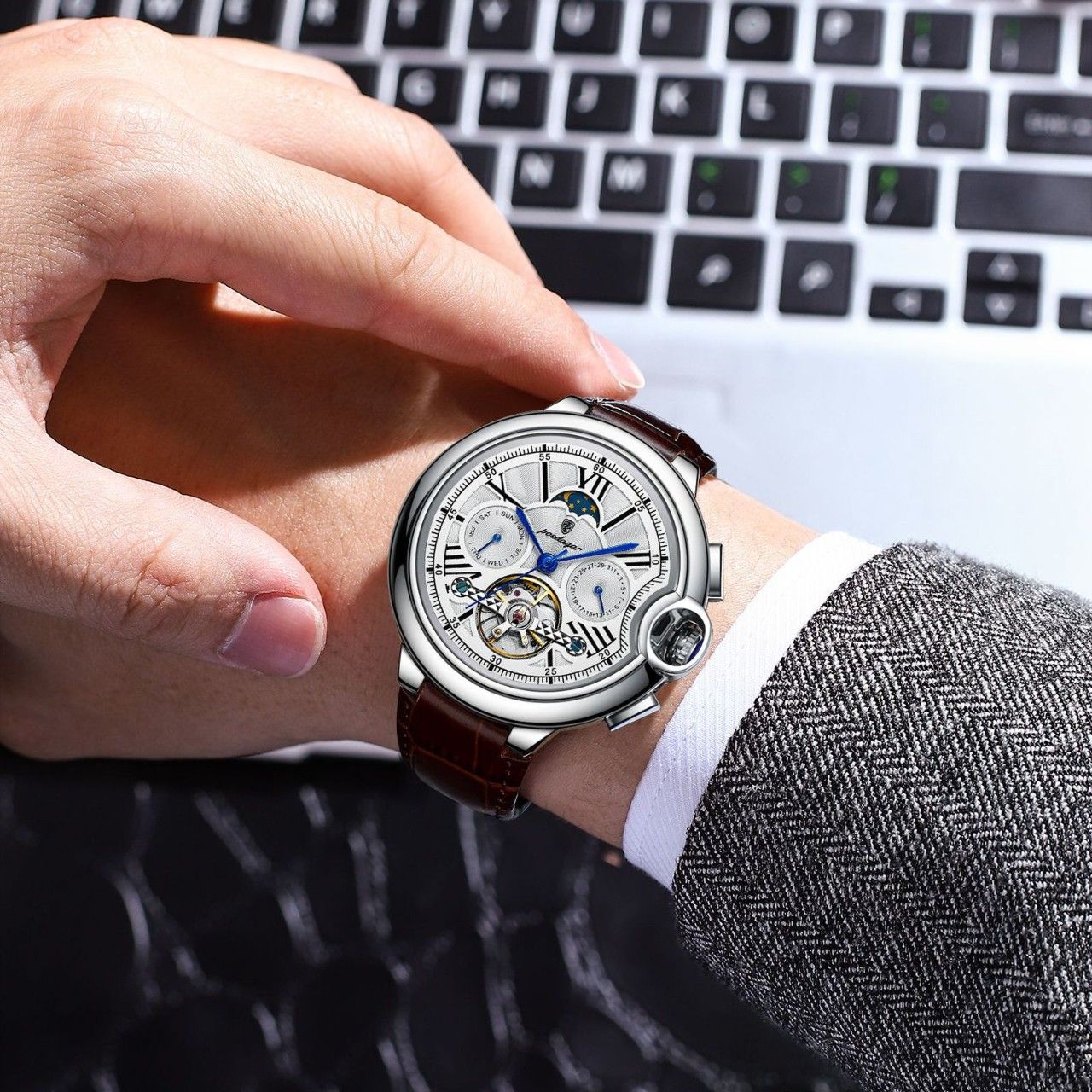 POEDAGAR Official Certified Product 2025 New Men’s Mechanical Watch Waterproof Men's Automatic Tourbillon Wristwatch