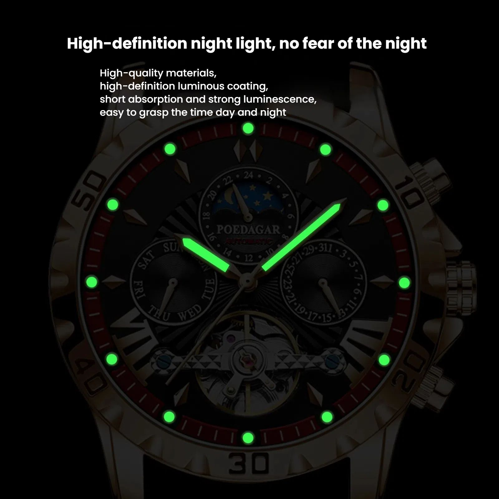 POEDAGAR Official Certified Product 2025 New fully automatic men's mechanical watch waterproof luminous wristwatch special sale watch