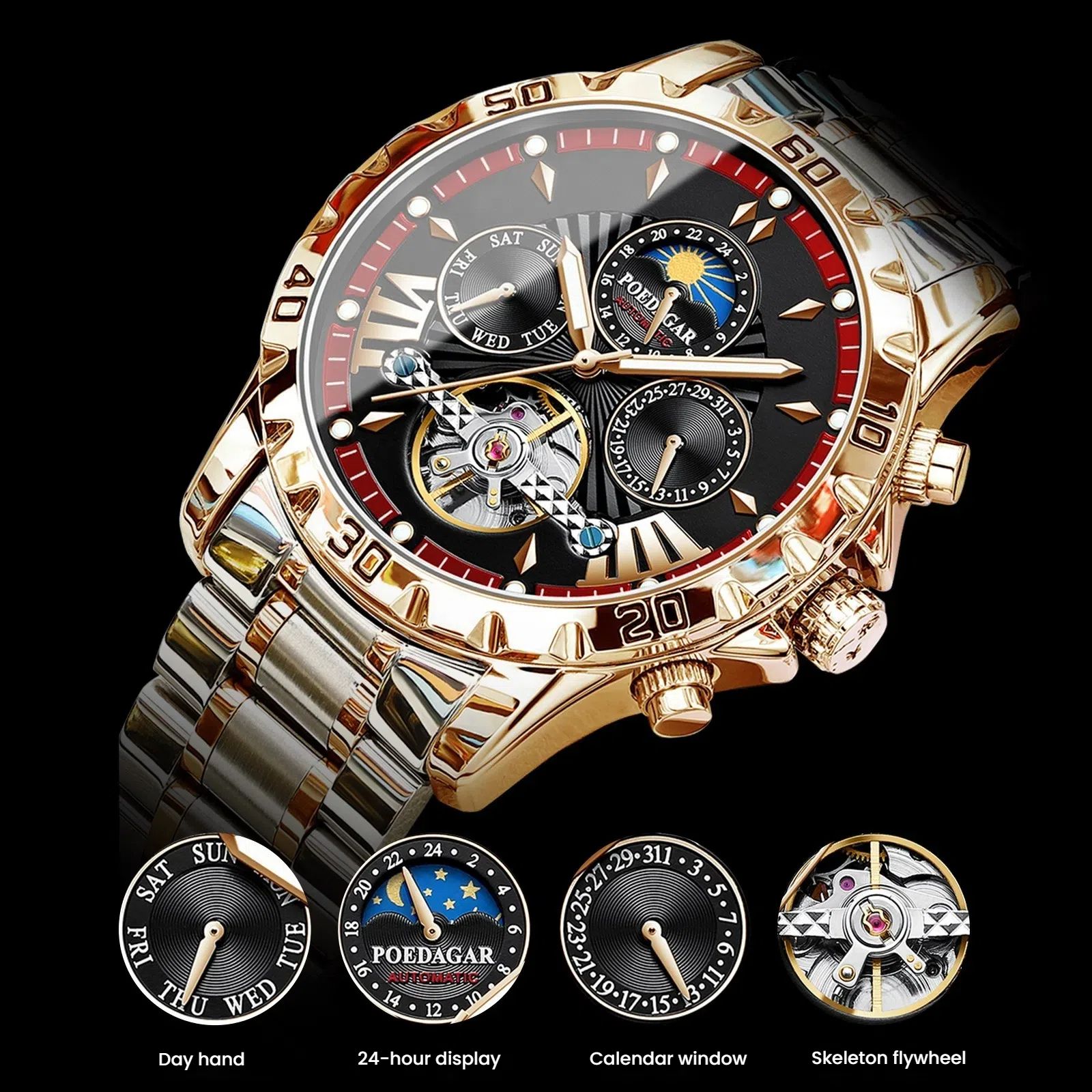 POEDAGAR Official Certified Product 2025 New fully automatic men's mechanical watch waterproof luminous wristwatch special sale watch