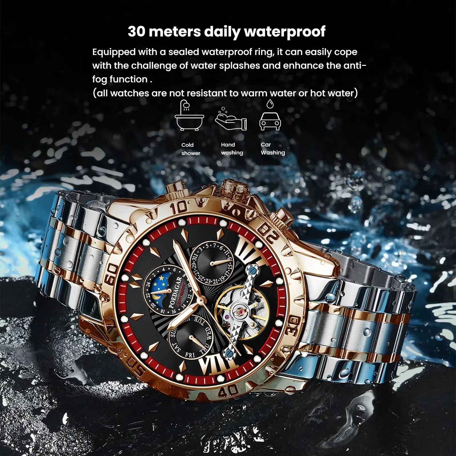 POEDAGAR Official Certified Product 2025 New fully automatic men's mechanical watch waterproof luminous wristwatch special sale watch