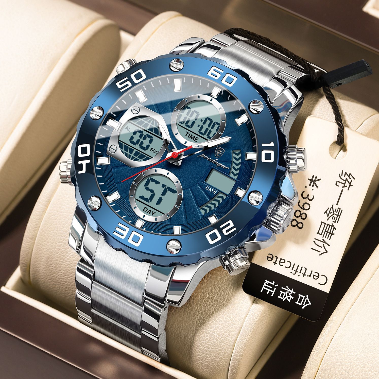 POEDAGAR Official Certified Product 2025 New dual display electronic watch for men; multi-functional luminous watch