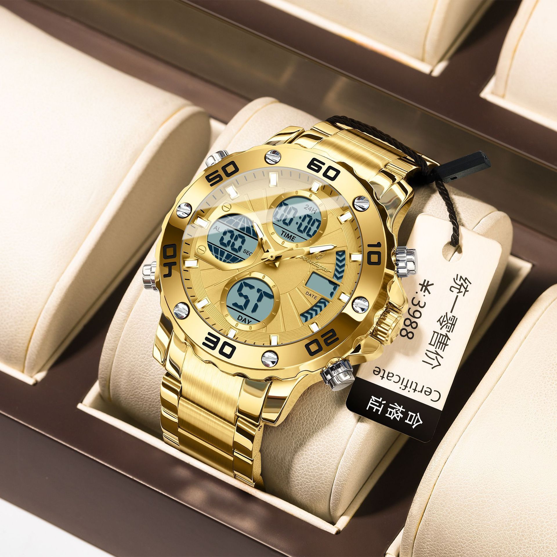 POEDAGAR Official Certified Product 2025 New dual display electronic watch for men; multi-functional luminous watch