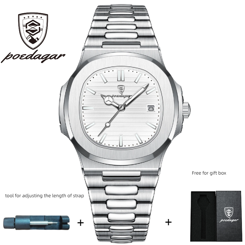 POEDAGAR Official Certified Product 2025 New waterproof ultra-thin men's night vision watch calendar quartz watch