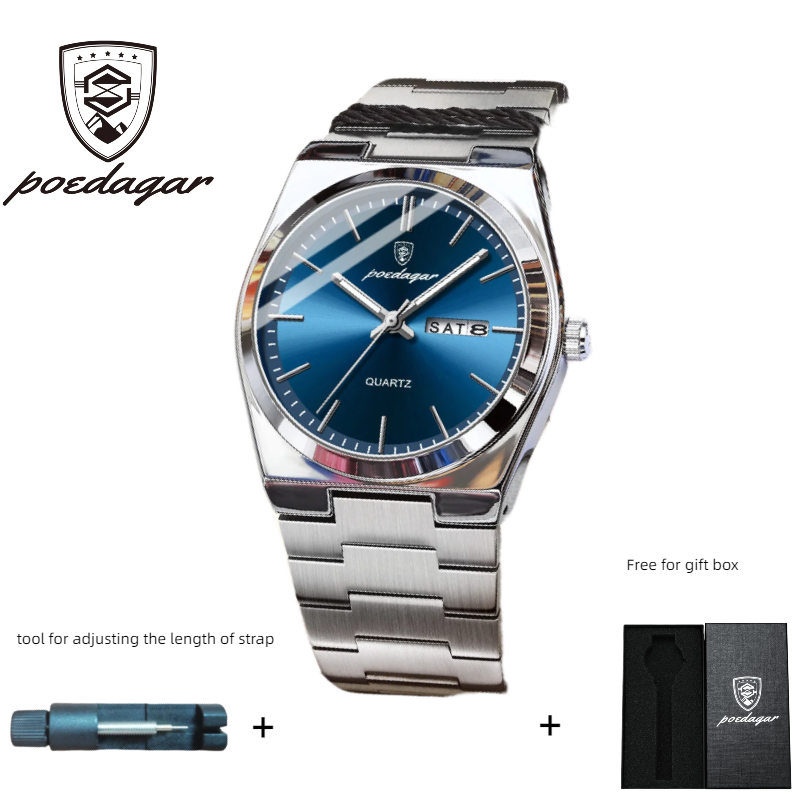 POEDAGAR Official Certified Product 2025 New ultra-thin men's watch with water resistance and luminous quartz wristwatch