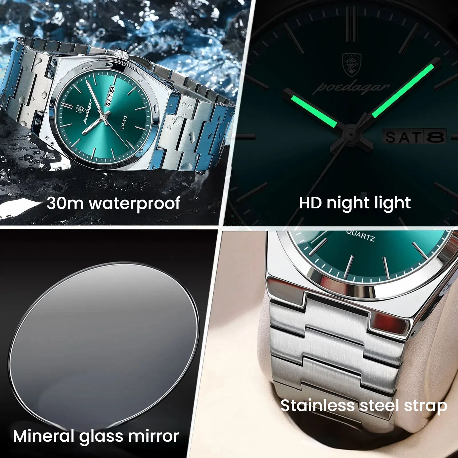 POEDAGAR Official Certified Product 2025 New ultra-thin men's watch with water resistance and luminous quartz wristwatch