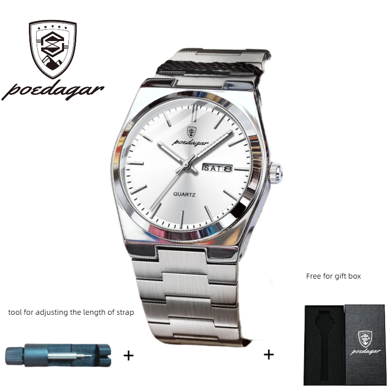 POEDAGAR Official Certified Product 2025 New ultra-thin men's watch with water resistance and luminous quartz wristwatch