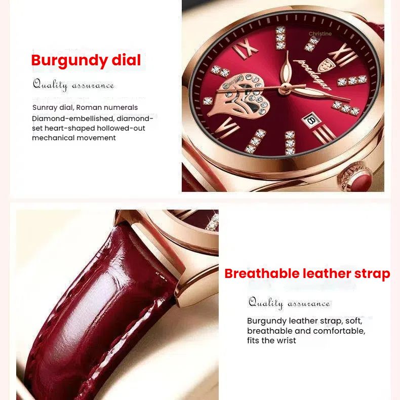 POEDAGAR Official Certified Product 2025 New Girl's/Women’s waterproof luminous calendar quartz leather belt wristwatch