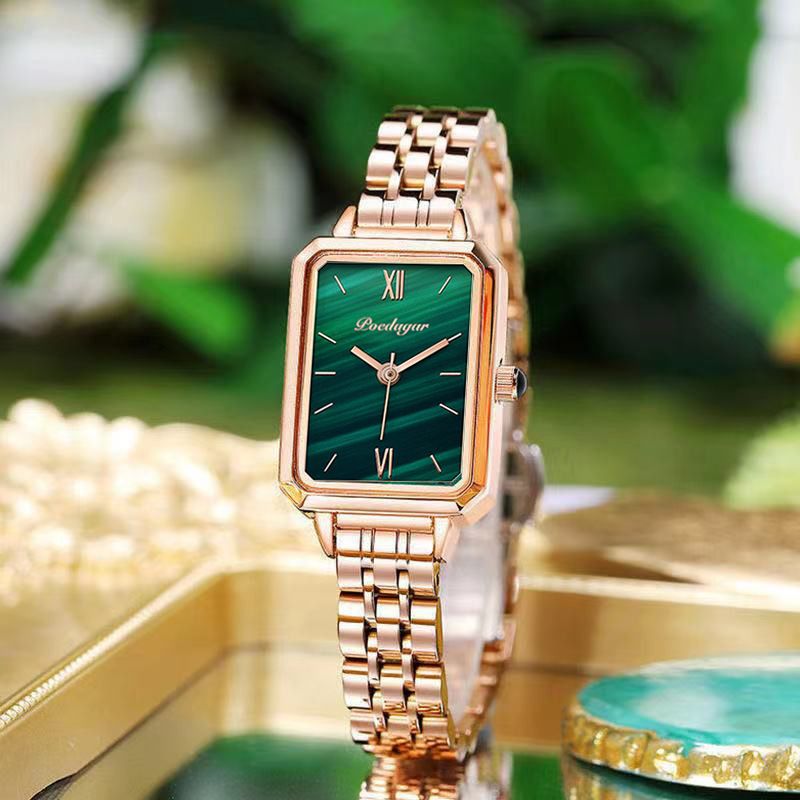 POEDAGAR Official Certified Product 2025 New Girl's/Women’s waterproof Peacock green quartz steel strap wristwatch