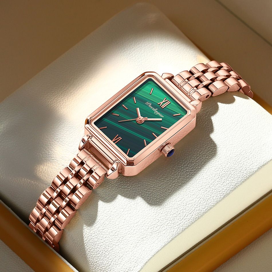 POEDAGAR Official Certified Product 2025 New Girl's/Women’s waterproof Peacock green quartz steel strap wristwatch