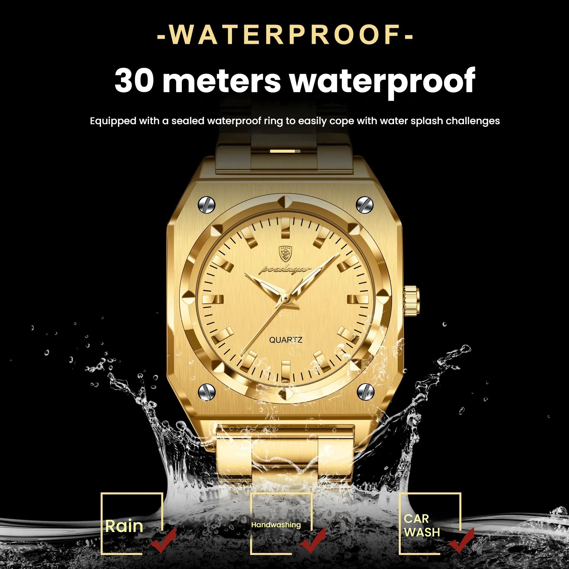 POEDAGAR Official Certified Product 2025 New Girl's/Women’s waterproof  lumious quartz steel strap wristwatch
