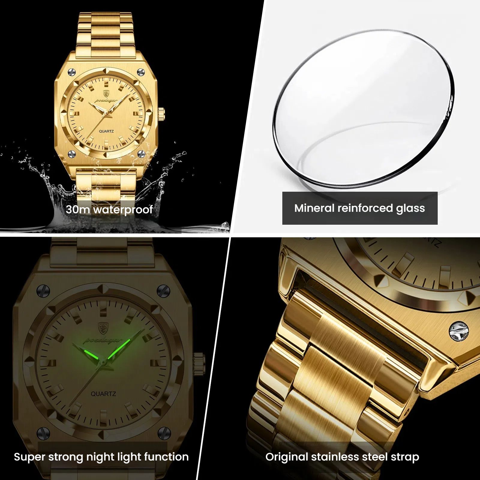 POEDAGAR Official Certified Product 2025 New Girl's/Women’s waterproof  lumious quartz steel strap wristwatch