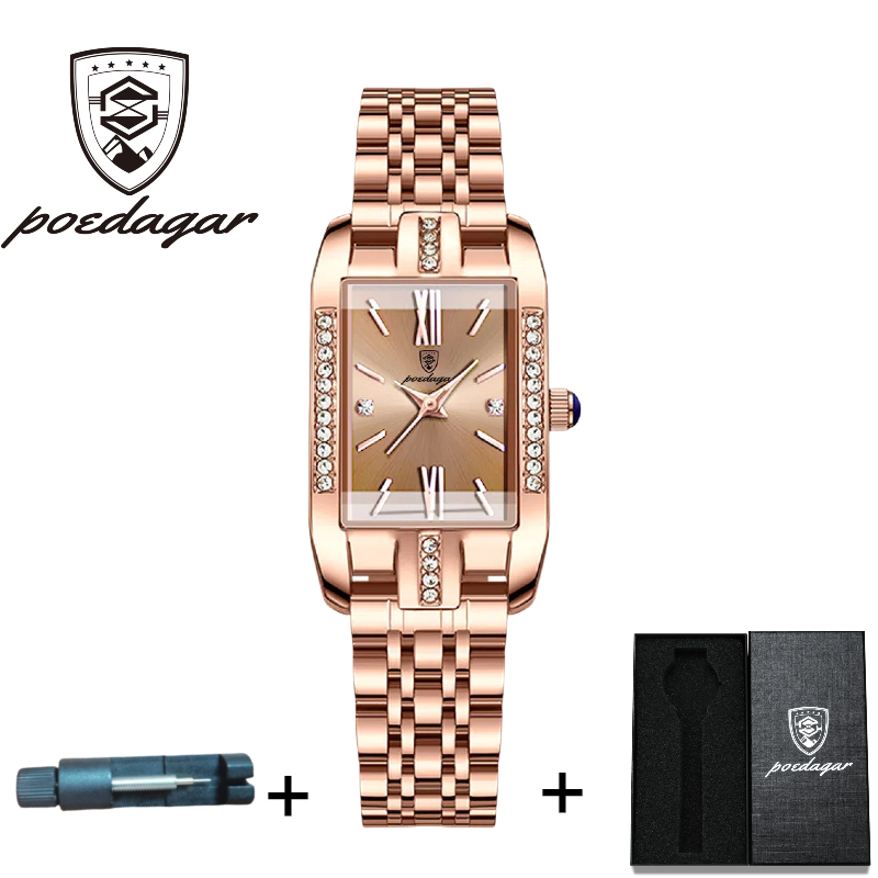 POEDAGAR Official Certified Product 2025 New Girl's/Women’s waterproof  peacock green quartz steel strap wristwatch