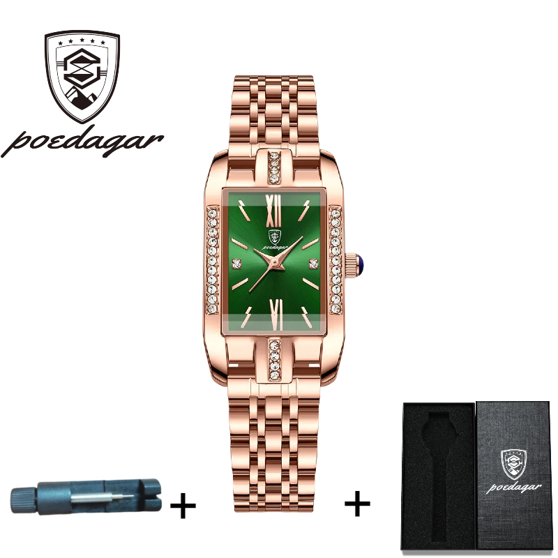 POEDAGAR Official Certified Product 2025 New Girl's/Women’s waterproof  peacock green quartz steel strap wristwatch