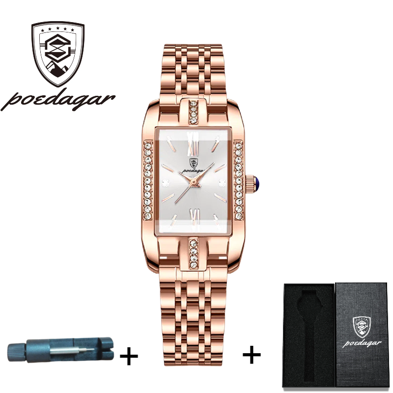 POEDAGAR Official Certified Product 2025 New Girl's/Women’s waterproof  peacock green quartz steel strap wristwatch