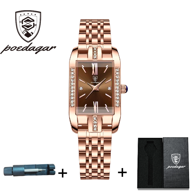 POEDAGAR Official Certified Product 2025 New Girl's/Women’s waterproof  peacock green quartz steel strap wristwatch