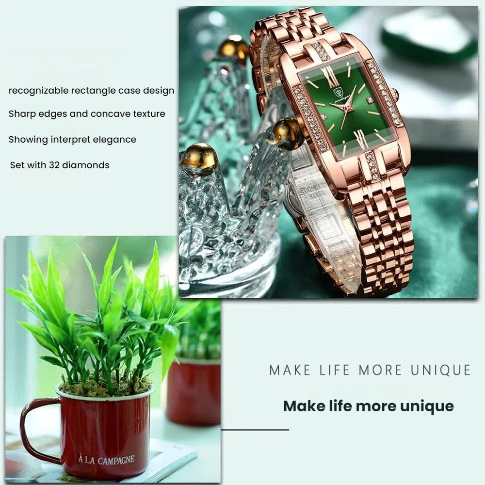 POEDAGAR Official Certified Product 2025 New Girl's/Women’s waterproof  peacock green quartz steel strap wristwatch