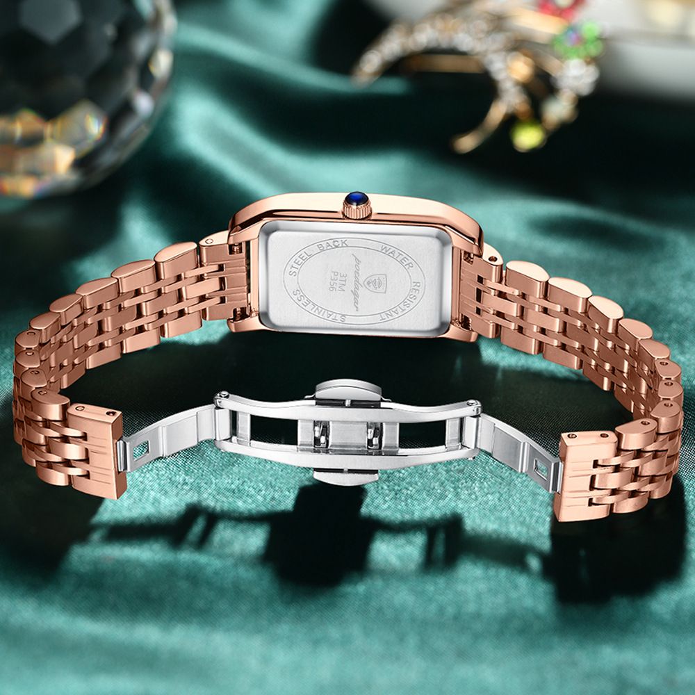 POEDAGAR Official Certified Product 2025 New Girl's/Women’s waterproof  peacock green quartz steel strap wristwatch