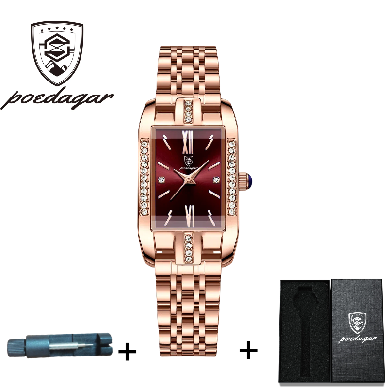 POEDAGAR Official Certified Product 2025 New Girl's/Women’s waterproof  peacock green quartz steel strap wristwatch