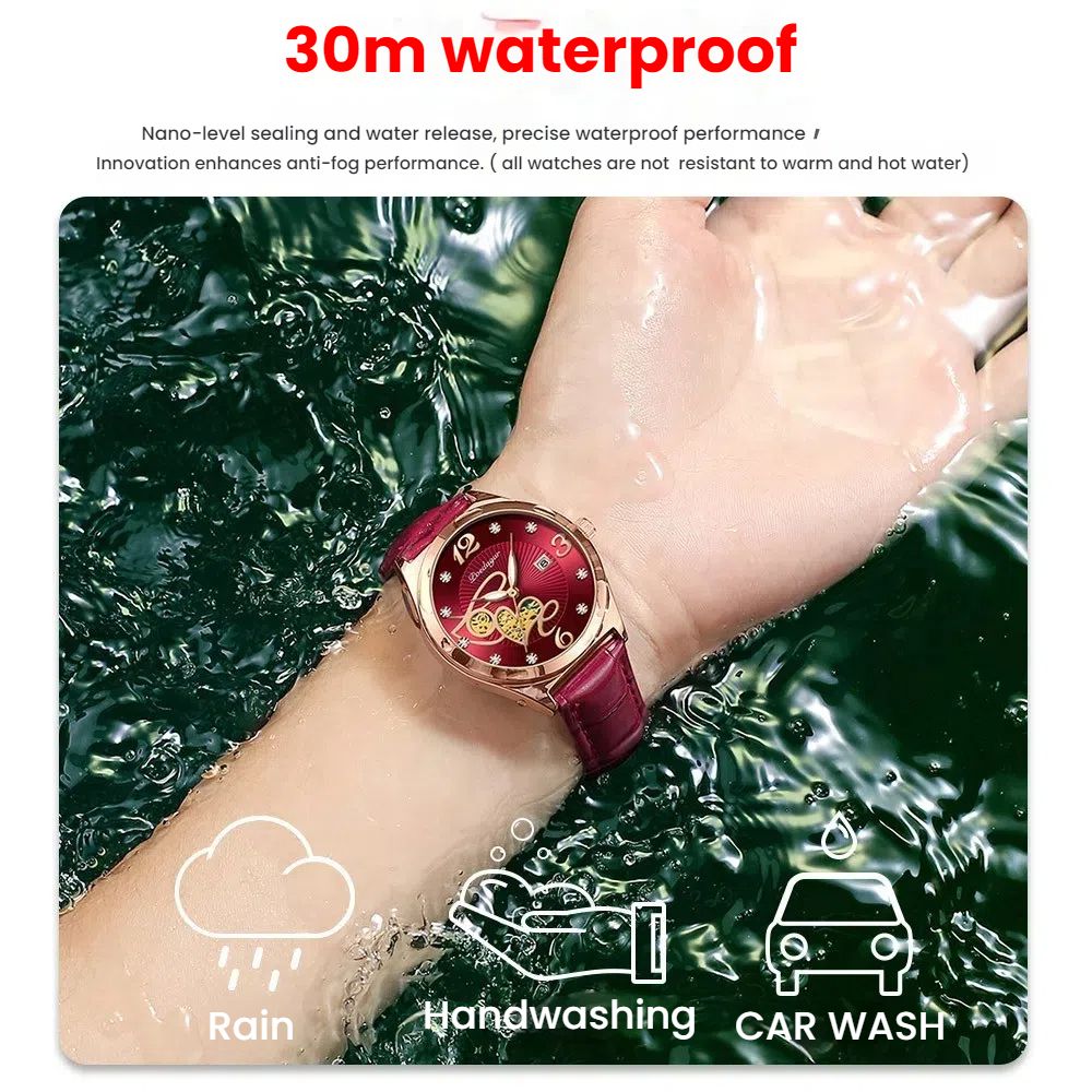 POEDAGAR Official Certified Product 2025 New Girl's/Women’s fashionable waterproof lumious calendar  quartz leather belt wristwatch