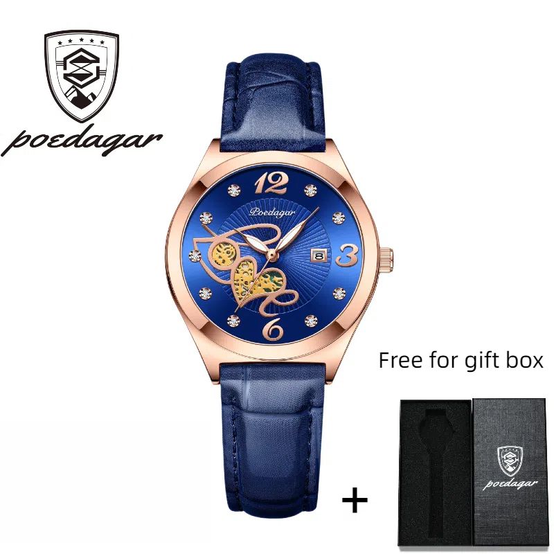 POEDAGAR Official Certified Product 2025 New Girl's/Women’s fashionable waterproof lumious calendar  quartz leather belt wristwatch