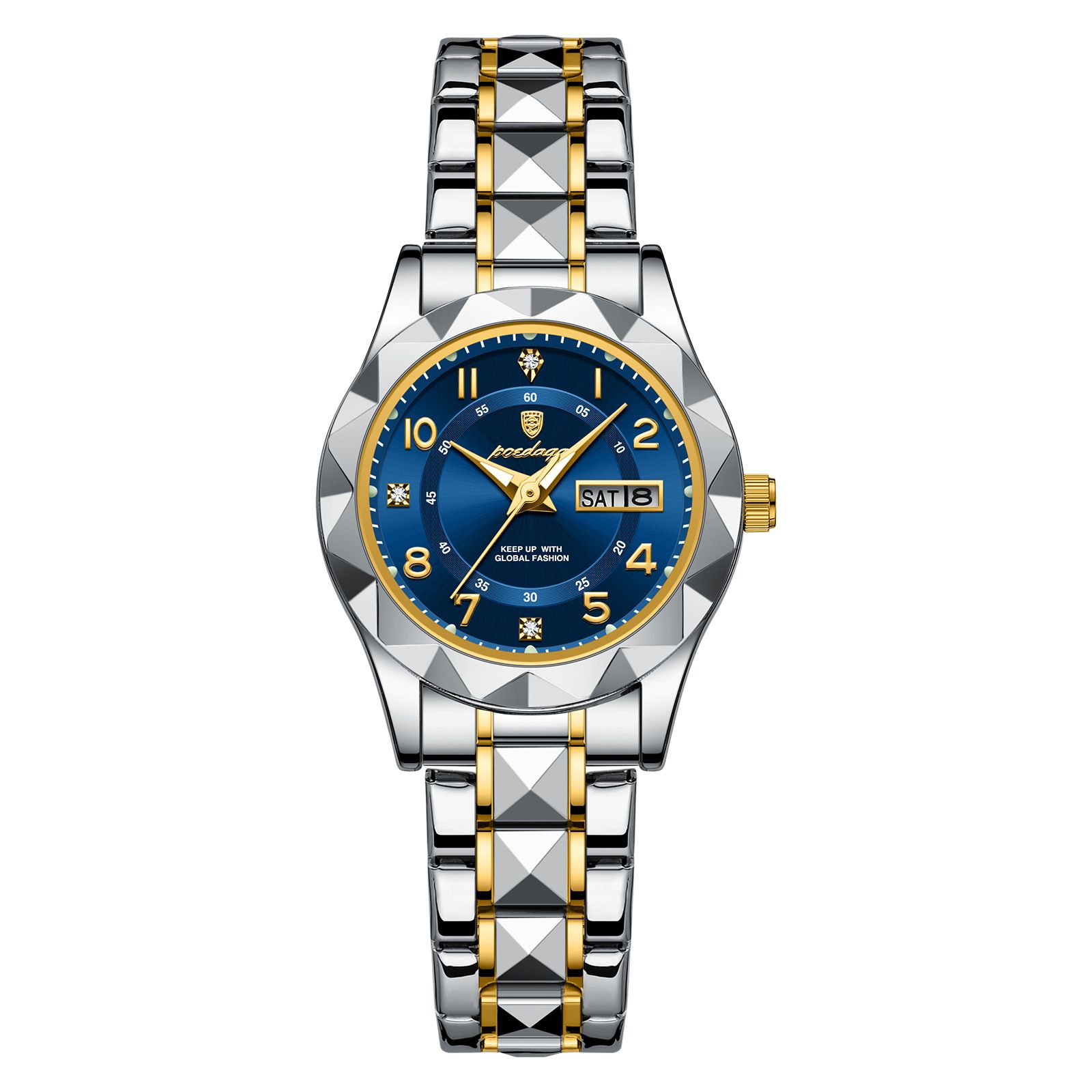 POEDAGAR Official Certified Product 2025 New Girl's/Women’s waterproof calendar week luminous quartz steel strap wristwatch