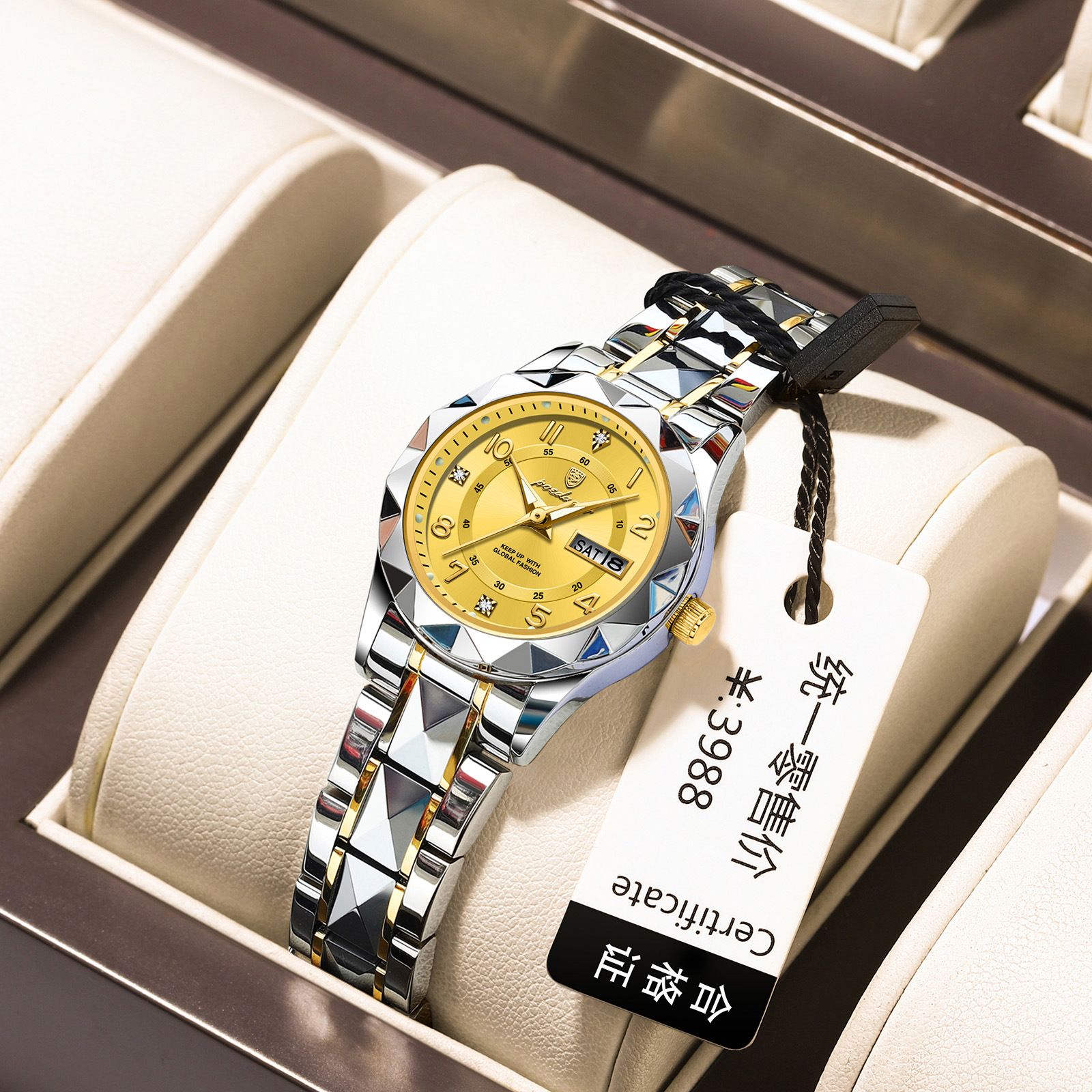 POEDAGAR Official Certified Product 2025 New Girl's/Women’s waterproof calendar week luminous quartz steel strap wristwatch