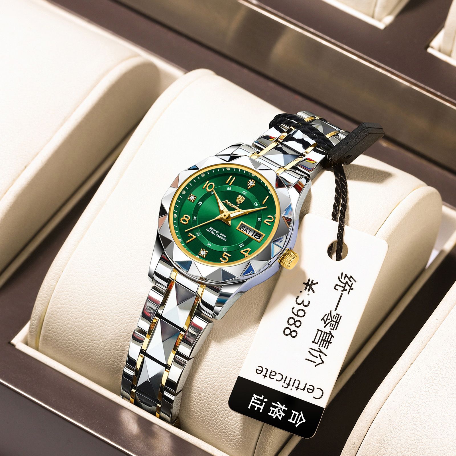 POEDAGAR Official Certified Product 2025 New Girl's/Women’s waterproof calendar week luminous quartz steel strap wristwatch