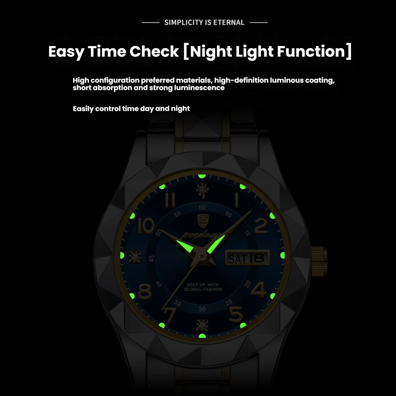 POEDAGAR Official Certified Product 2025 New Girl's/Women’s waterproof calendar week luminous quartz steel strap wristwatch
