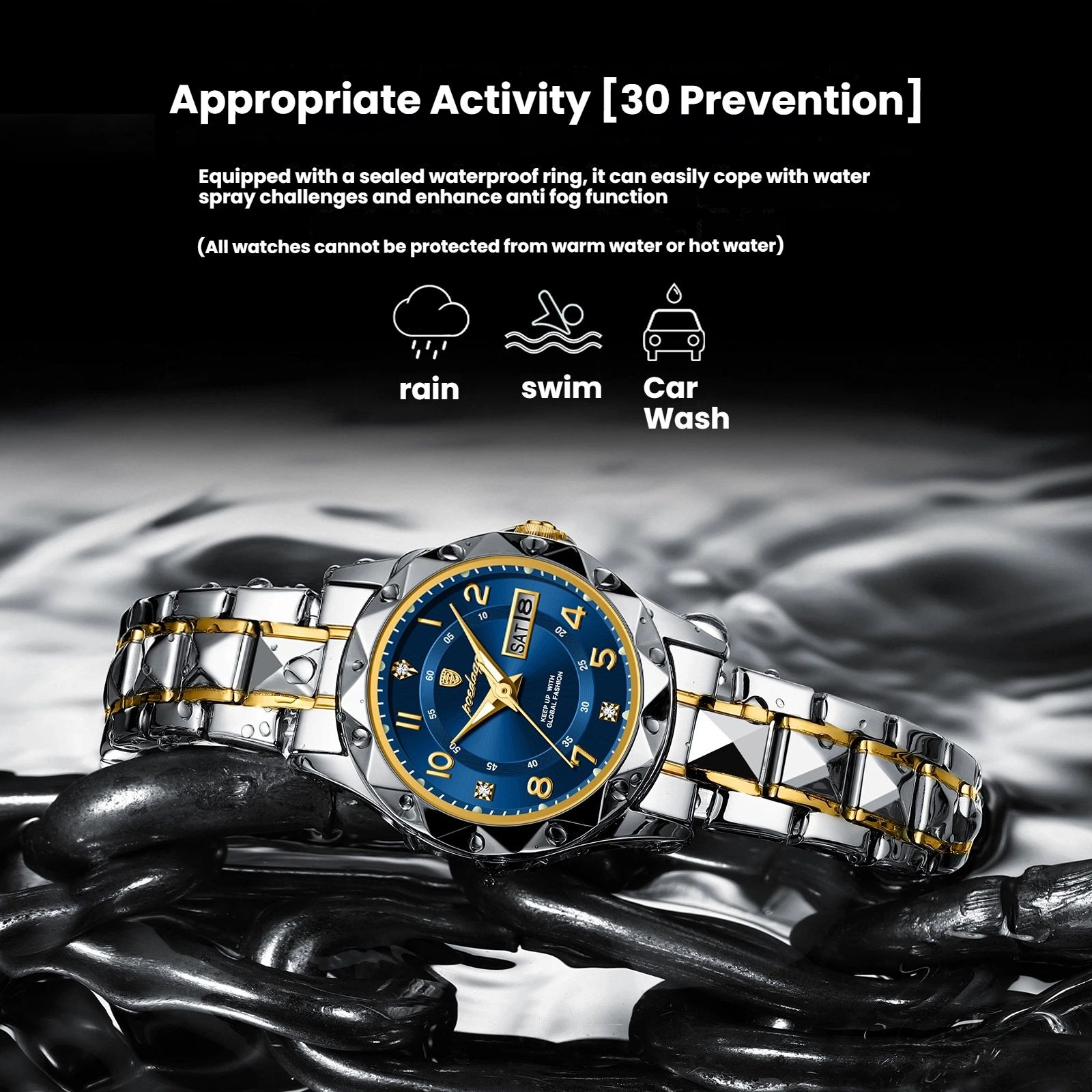 POEDAGAR Official Certified Product 2025 New Girl's/Women’s waterproof calendar week luminous quartz steel strap wristwatch